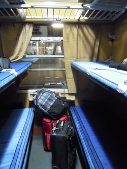 Karen McCann, train compartment, Sofia to Belgrade