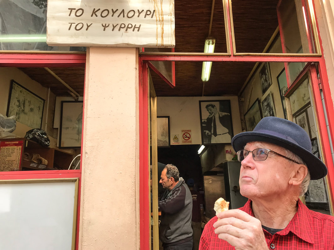 Rich's famous sniffer at work in Athens / If Europe Is Becoming a Theme Park, How’s That Affecting the Food?  / Karen McCann / EnjoyLivingAbroad.com