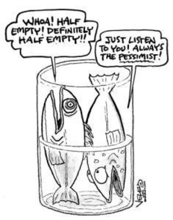 Half full, half empty question different for fish / Survive Worst Case Scenerio with Opitmism / Karen McCann / EnjoyLivingAbroad.com