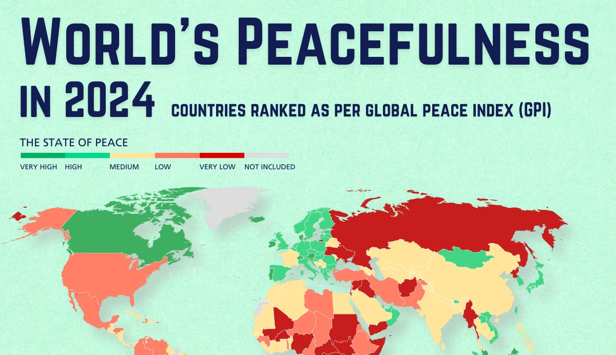 Most Peaceful Countries Map / Where in the World Can You Relax? / The Amigos Project / Karen McCann / EnjoyLivingAbroad.com