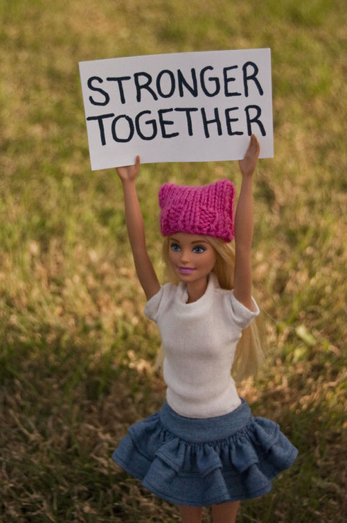 Pink Pussyhat on Protest Barbie / Karen McCann / EnjoyLivingAbroad.com