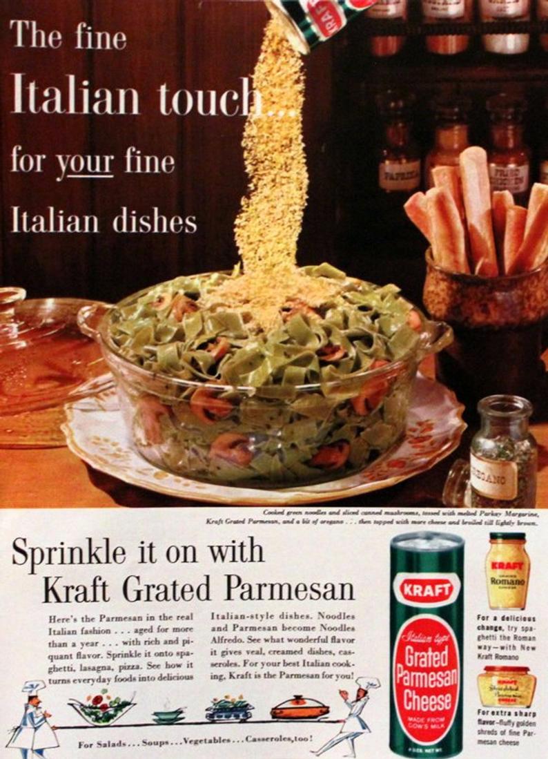 Vintage parmesan cheese ad / Parmigiano-Reggiano cheese / Parma, Italy / The Secret Life of Parmesan Cheese / Mediterranean Comfort Food Tour / Karen McCann / EnjoyLivingAbroad.com