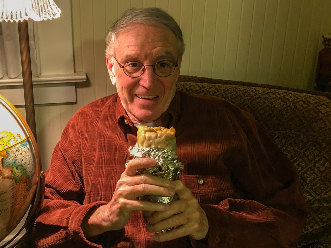 Rich McCann enjoying burrito / re-entry & recombobulation / Karen McCann / enjoylivingabroad.com