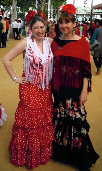 Sarah Gemba and Karen McCann at the Feria de Abril, Seville Spain / Sarah Gemba & Seville: An Expat Love Story / Karen McCann / EnjoyLivingAbroad.com